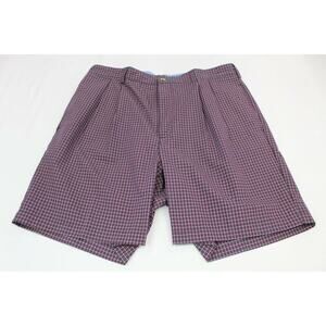 Tommy Hilfiger Shorts Men's 36 Red black Micro plaid Pleated front Golf Preppy